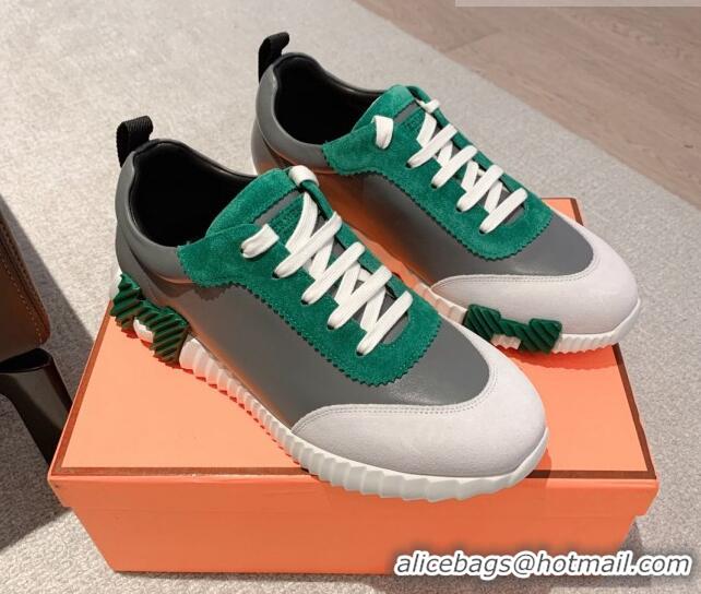 Good Quality Hermes Bouncing Calfskin and Suede Sneakers Dark Grey/Green 625026