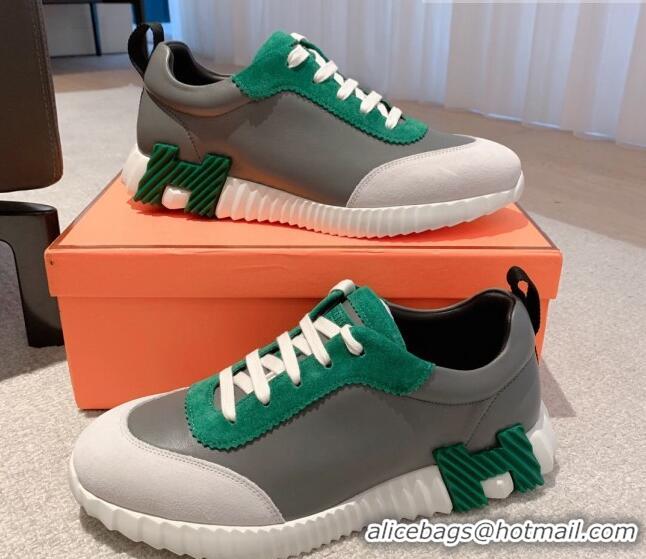 Good Quality Hermes Bouncing Calfskin and Suede Sneakers Dark Grey/Green 625026