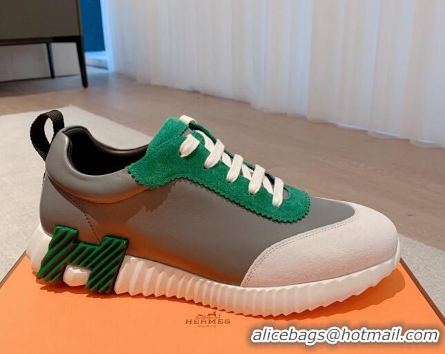 Good Quality Hermes Bouncing Calfskin and Suede Sneakers Dark Grey/Green 625026