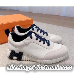 Pretty Style Hermes Bouncing Calfskin and Suede Sneakers White/Light Grey 625027