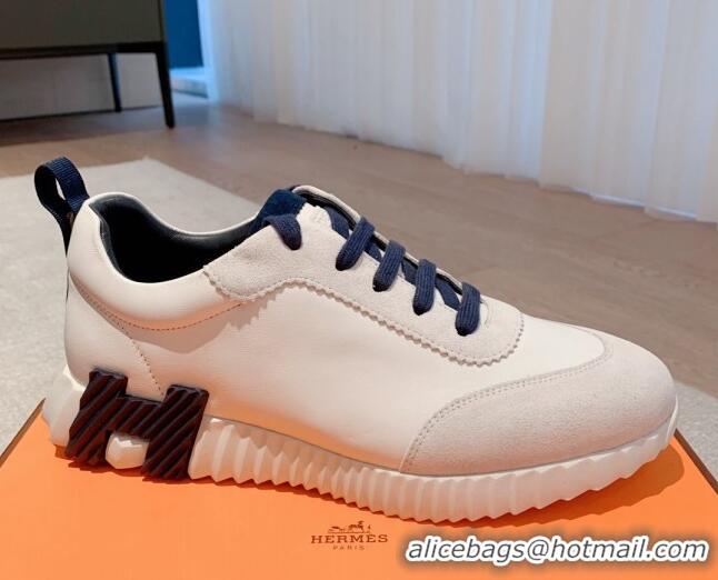 Pretty Style Hermes Bouncing Calfskin and Suede Sneakers White/Light Grey 625027