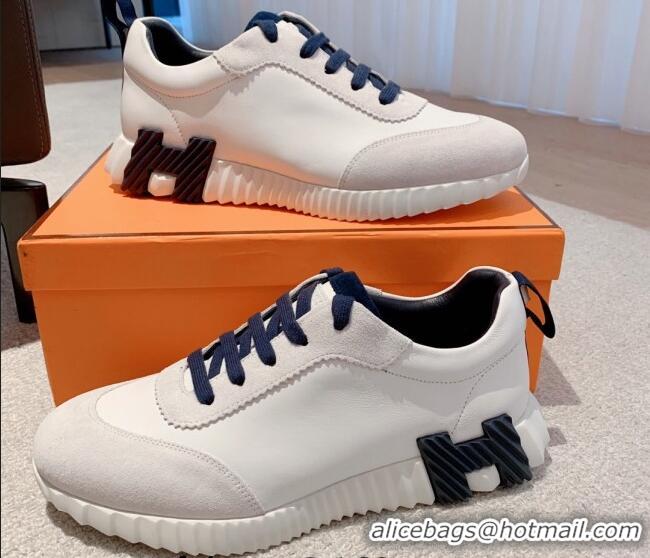 Pretty Style Hermes Bouncing Calfskin and Suede Sneakers White/Light Grey 625027