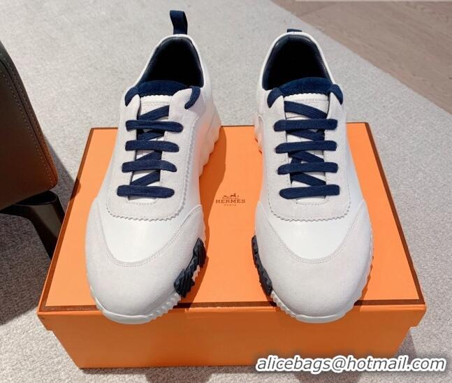 Pretty Style Hermes Bouncing Calfskin and Suede Sneakers White/Light Grey 625027