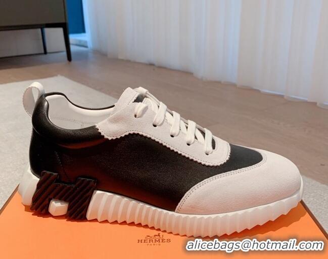 Unique Style Hermes Bouncing Calfskin and Suede Sneakers White/Black 625029