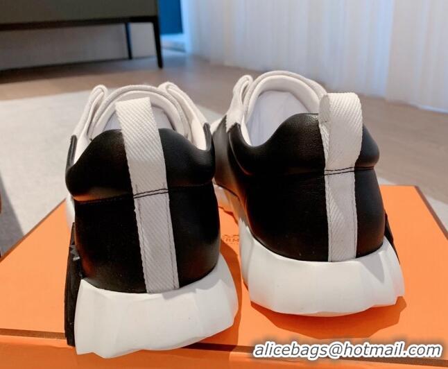 Unique Style Hermes Bouncing Calfskin and Suede Sneakers White/Black 625029