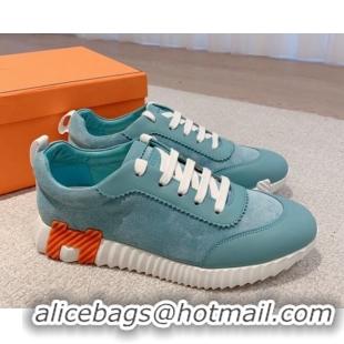 Best Grade Hermes Bouncing Calfskin and Suede Sneakers Blue 625030