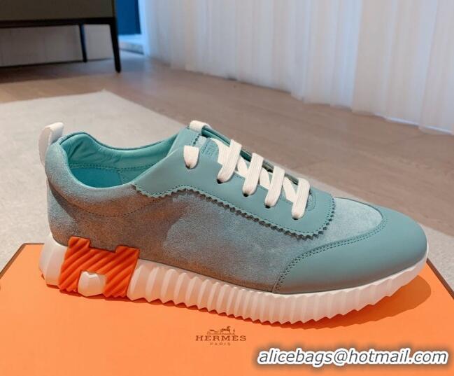 Best Grade Hermes Bouncing Calfskin and Suede Sneakers Blue 625030