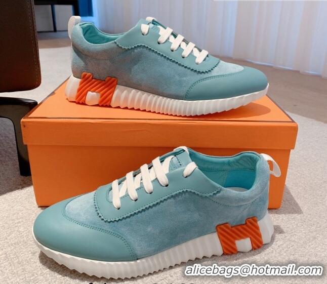 Best Grade Hermes Bouncing Calfskin and Suede Sneakers Blue 625030