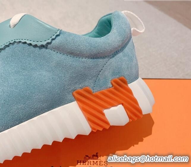 Best Grade Hermes Bouncing Calfskin and Suede Sneakers Blue 625030