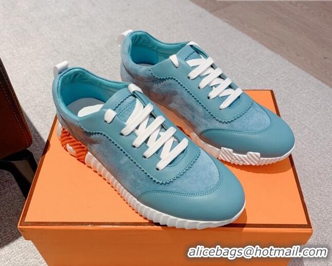 Best Grade Hermes Bouncing Calfskin and Suede Sneakers Blue 625030