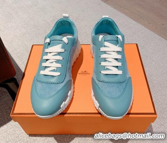 Best Grade Hermes Bouncing Calfskin and Suede Sneakers Blue 625030