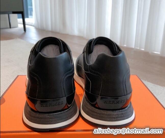 Low Price Hermes Drive Sneakers in Calfskin Leather Black 625034