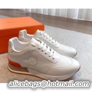 Cheap Price Hermes Drive Sneakers in Calfskin Leather White 625040