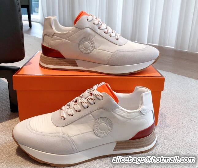 Best Grade Hermes Drive Sneakers in Fabric and Suede White 625036