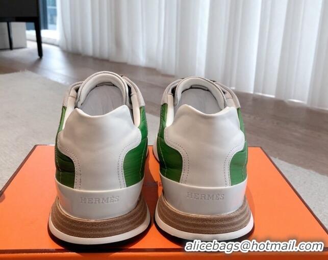 Unique Style Hermes Drive Sneakers in Fabric and Suede Green 625037