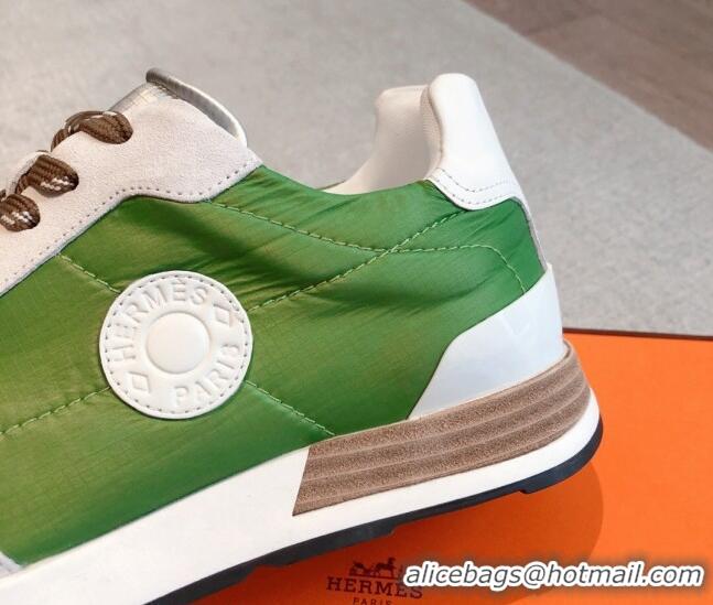 Unique Style Hermes Drive Sneakers in Fabric and Suede Green 625037