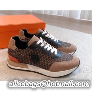 Grade Quality Hermes Drive Sneakers in Fabric and Suede Brown/Black 625038