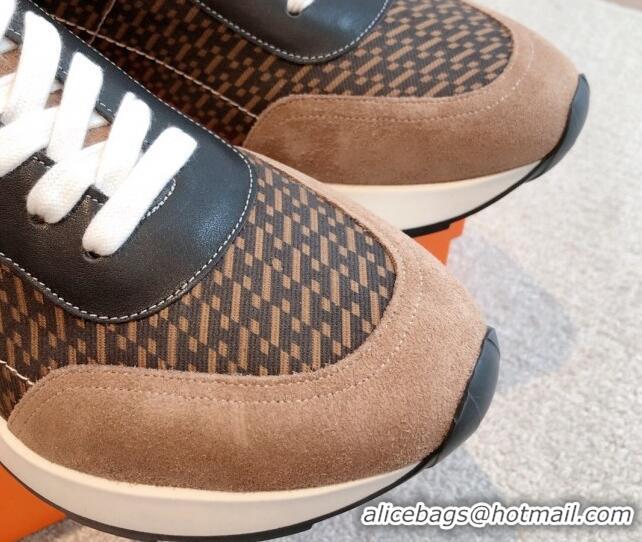 Grade Quality Hermes Drive Sneakers in Fabric and Suede Brown/Black 625038