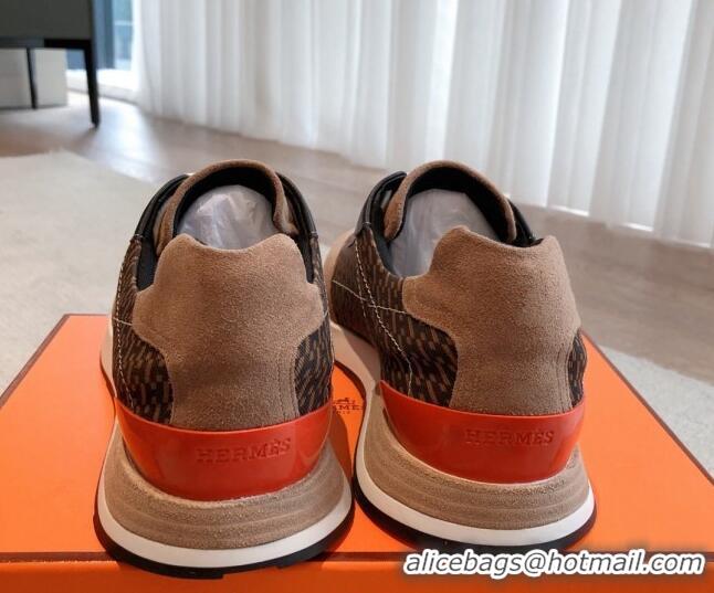 Grade Quality Hermes Drive Sneakers in Fabric and Suede Brown/Black 625038