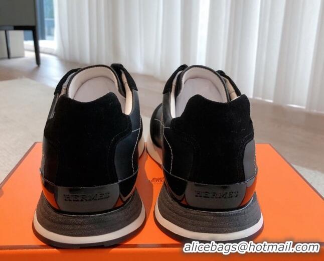 Best Grade Hermes Drive Sneakers in Calfskin and Suede Black 625039