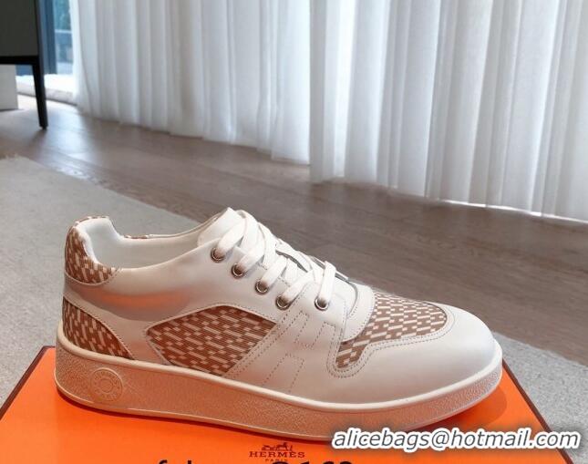 Purchase Hermes Free Low Top Sneakers in Canvas and Calfskin White/Beige 625045