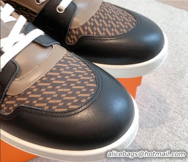 Low Price Hermes Free Low Top Sneakers in Denim and Calfskin Black/Brown 625046