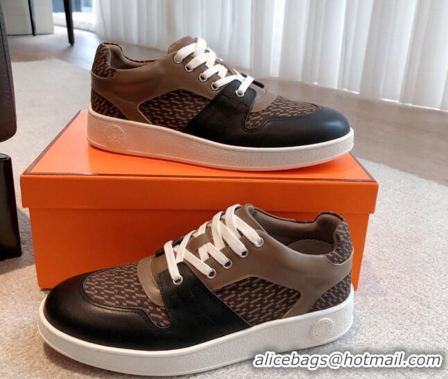 Low Price Hermes Free Low Top Sneakers in Denim and Calfskin Black/Brown 625046