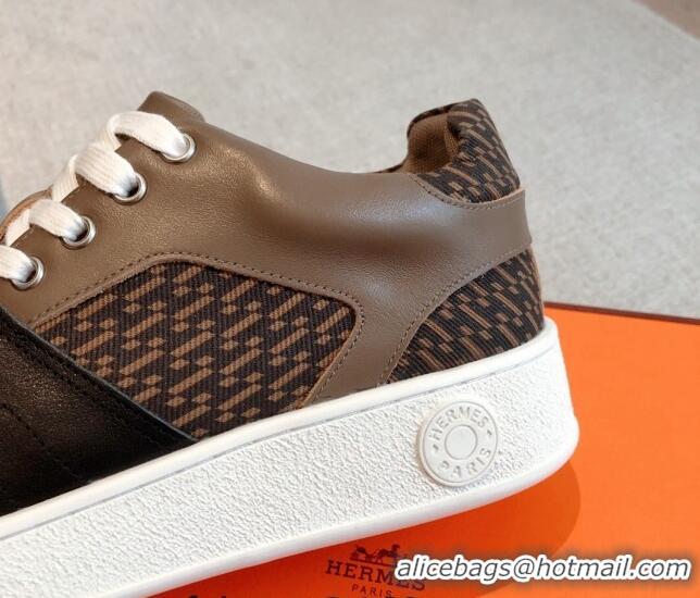 Low Price Hermes Free Low Top Sneakers in Denim and Calfskin Black/Brown 625046