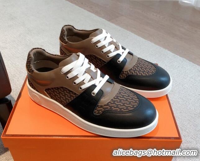 Low Price Hermes Free Low Top Sneakers in Denim and Calfskin Black/Brown 625046