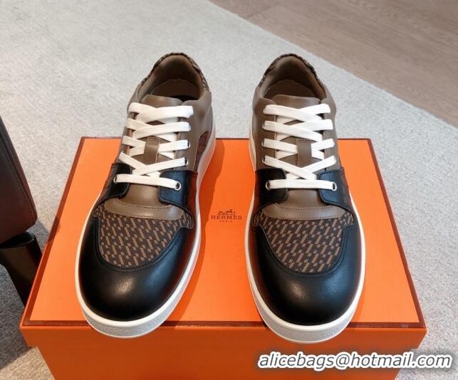 Low Price Hermes Free Low Top Sneakers in Denim and Calfskin Black/Brown 625046