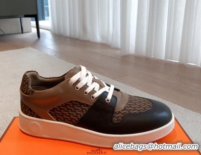 Low Price Hermes Free Low Top Sneakers in Denim and Calfskin Black/Brown 625046