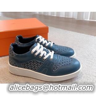 Discount Hermes Free Low Top Sneakers in Denim and Calfskin Navy Blue 625047