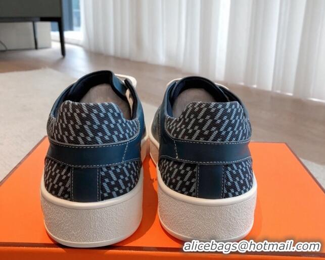 Discount Hermes Free Low Top Sneakers in Denim and Calfskin Navy Blue 625047