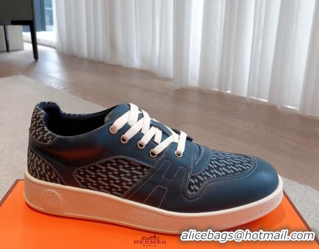 Discount Hermes Free Low Top Sneakers in Denim and Calfskin Navy Blue 625047