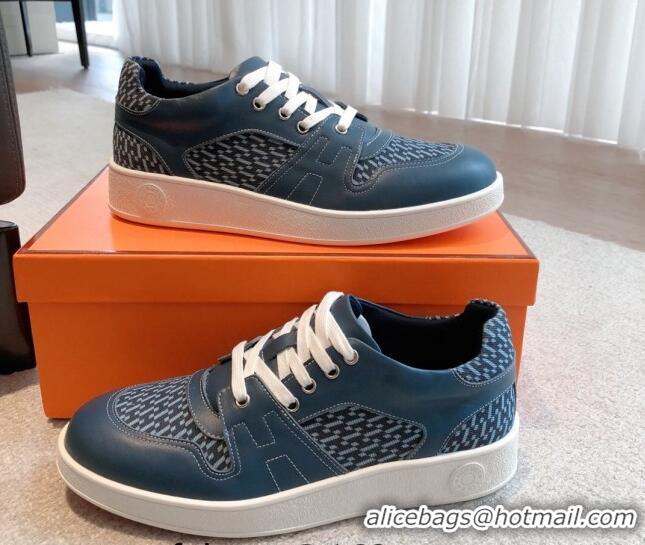 Discount Hermes Free Low Top Sneakers in Denim and Calfskin Navy Blue 625047