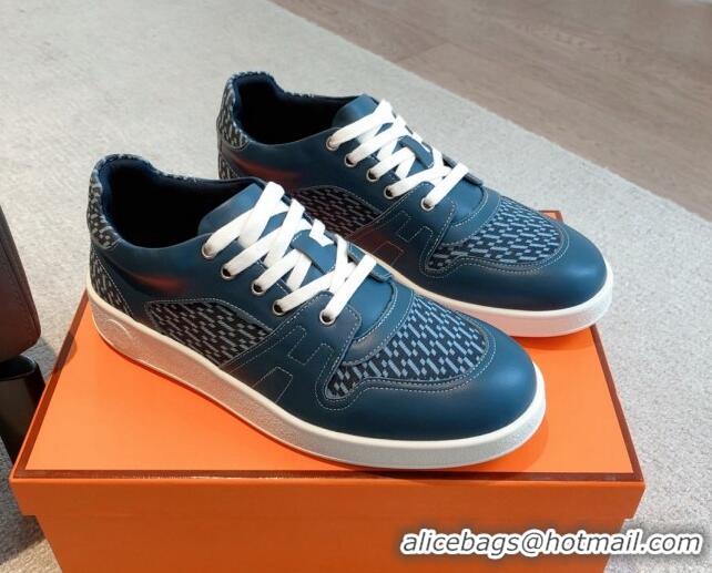 Discount Hermes Free Low Top Sneakers in Denim and Calfskin Navy Blue 625047