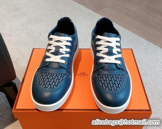 Discount Hermes Free Low Top Sneakers in Denim and Calfskin Navy Blue 625047