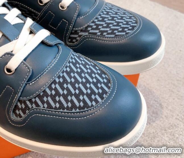 Discount Hermes Free Low Top Sneakers in Denim and Calfskin Navy Blue 625047