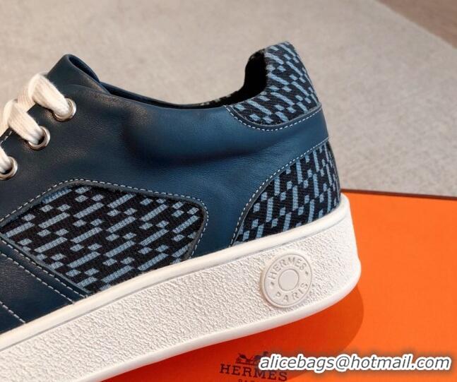 Discount Hermes Free Low Top Sneakers in Denim and Calfskin Navy Blue 625047