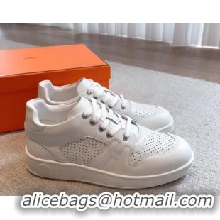 Good Looking Hermes Free Low Top Sneakers in Perforated Calfskin White 625049