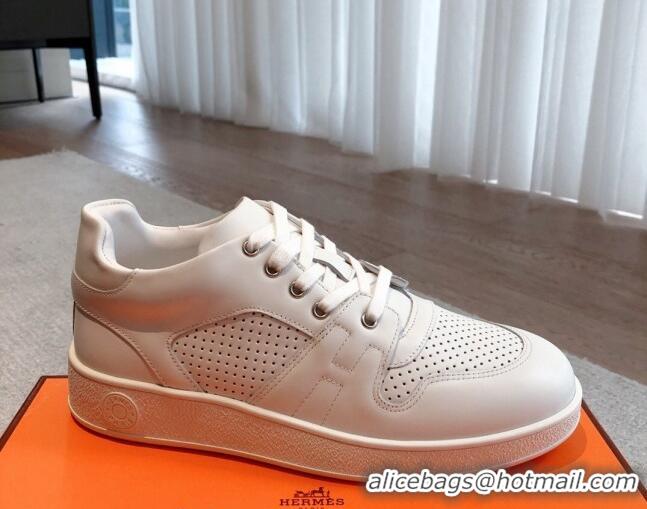 Good Looking Hermes Free Low Top Sneakers in Perforated Calfskin White 625049