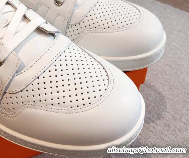 Good Looking Hermes Free Low Top Sneakers in Perforated Calfskin White 625049