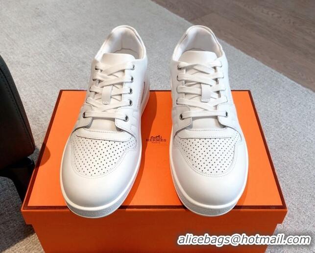 Good Looking Hermes Free Low Top Sneakers in Perforated Calfskin White 625049