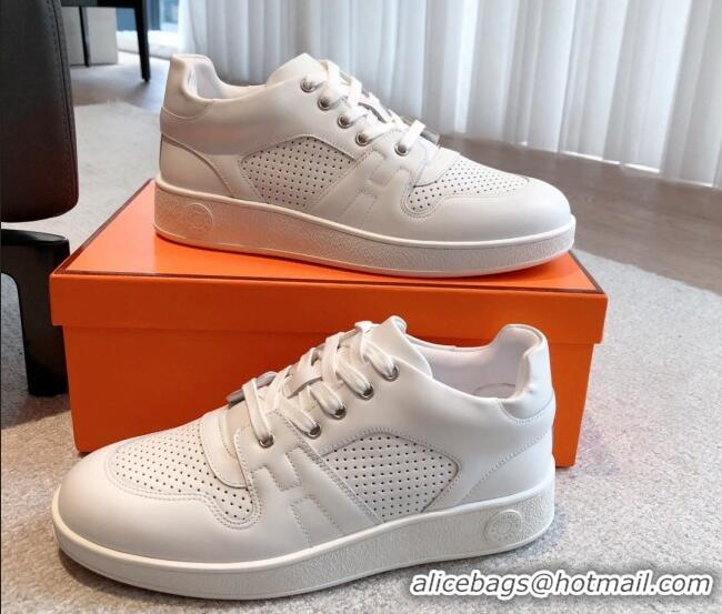 Good Looking Hermes Free Low Top Sneakers in Perforated Calfskin White 625049