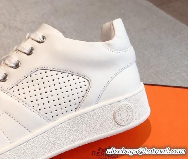 Good Looking Hermes Free Low Top Sneakers in Perforated Calfskin White 625049