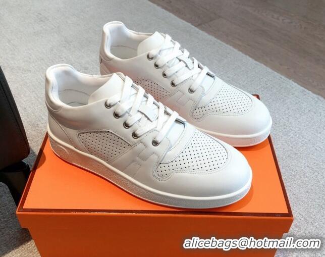 Good Looking Hermes Free Low Top Sneakers in Perforated Calfskin White 625049