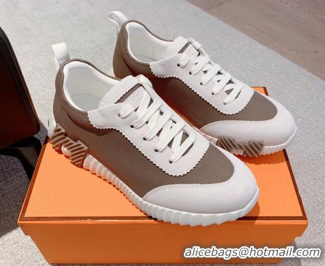 Popular Style Hermes Bouncing Sneakers in Technical Mesh and Suede Khaki 625050