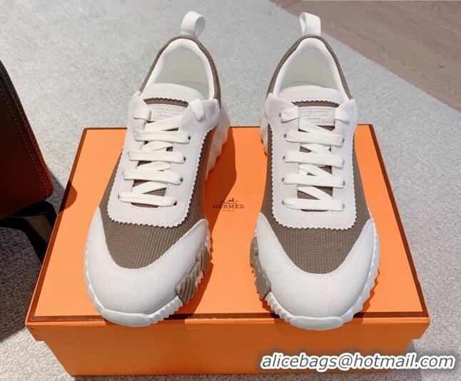 Popular Style Hermes Bouncing Sneakers in Technical Mesh and Suede Khaki 625050