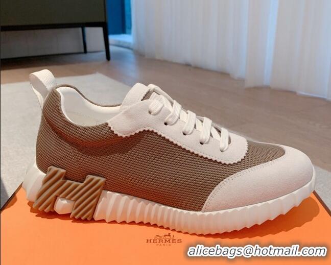 Popular Style Hermes Bouncing Sneakers in Technical Mesh and Suede Khaki 625050