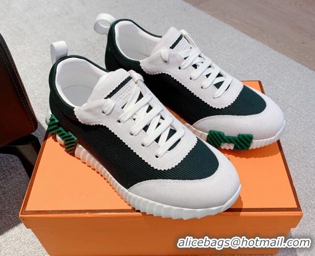 Best Product Hermes Bouncing Sneakers in Technical Mesh and Suede Green 625051